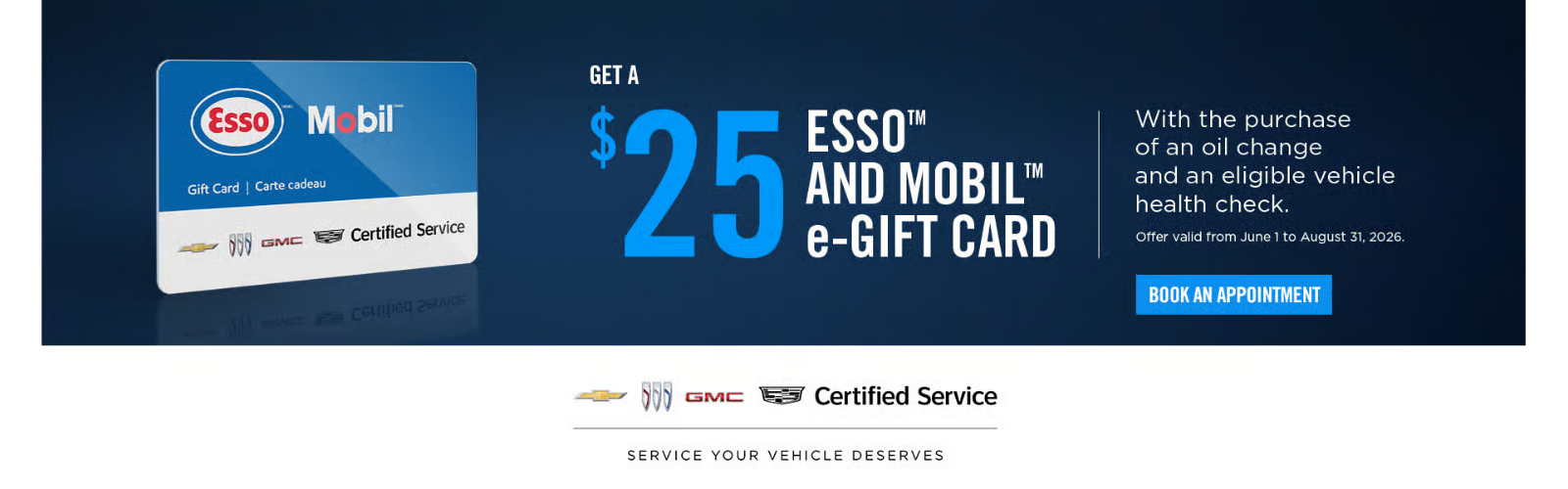 Get a $25 Esso and Mobil e-Gift Card with an oil change and vehicle health check