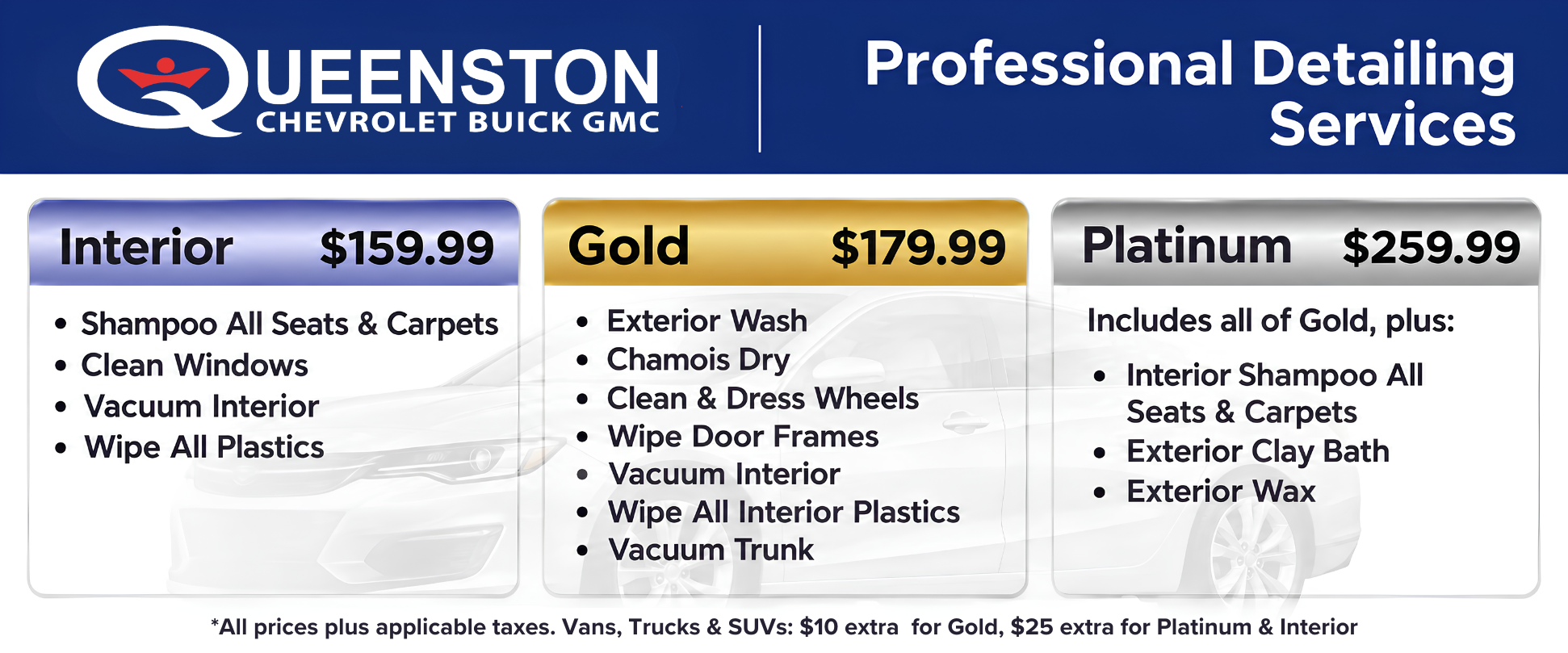 Queenston detailing services and package pricing