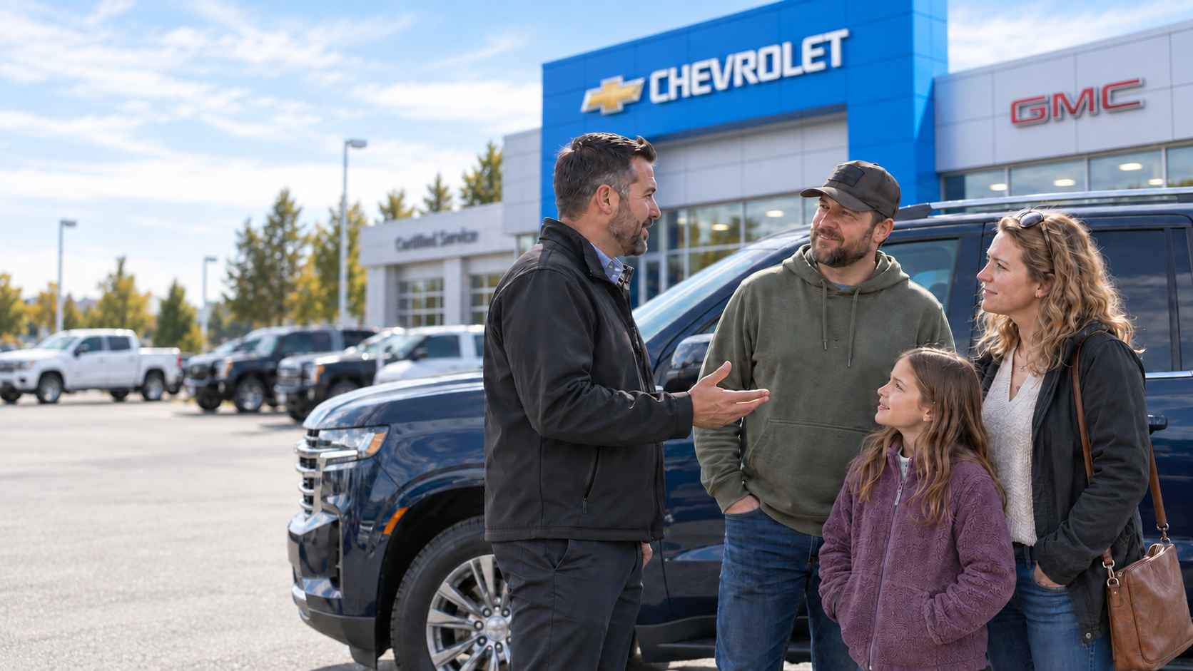 Island GM team helping a family shop for a vehicle