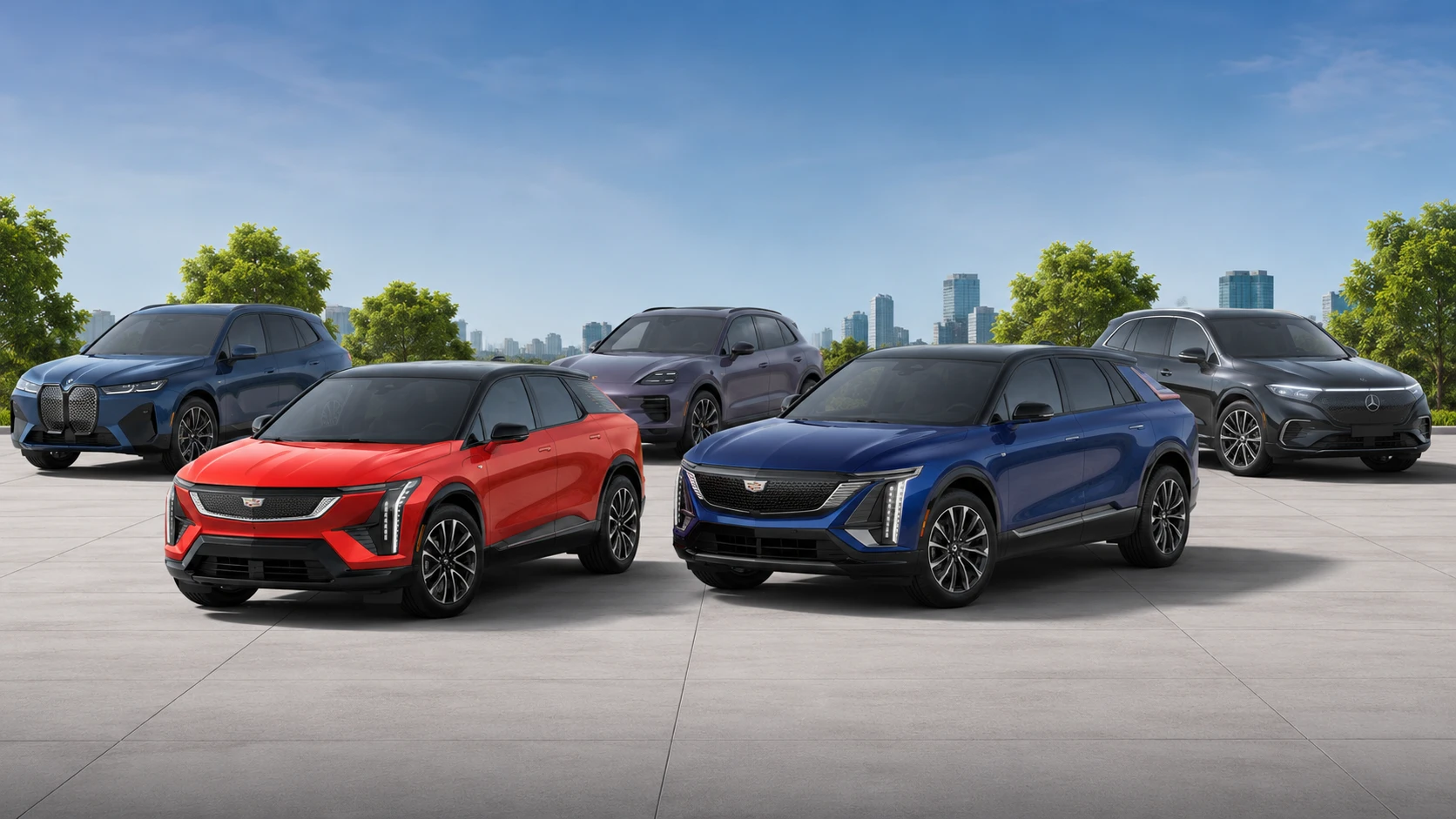 Les cinq meilleurs VUS électriques de luxe 2026 réunis en ville.