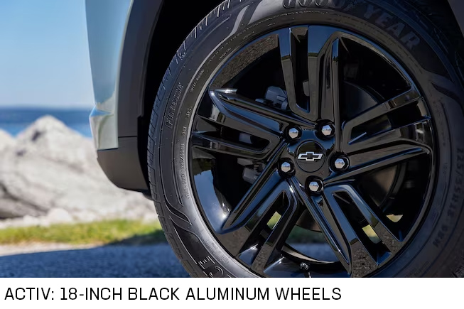 Close-Up of the Wheels of the 2024 Chevrolet Trax Activ with Text Close-Up of the Wheels of the 2024 Chevrolet Trax Activ with Text - Barnes Wheaton GM South Surrey